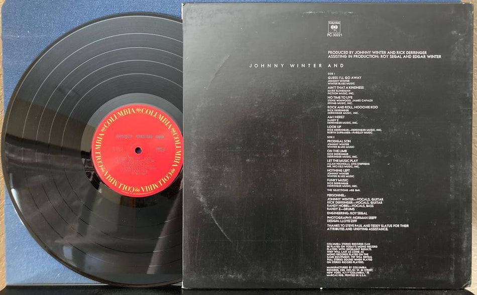 JOHNNY WINTER AND~NM- 80's COLUMBIA PC 30221 REISSUE LP~DERRINGER~ELECTRIC BLUES
