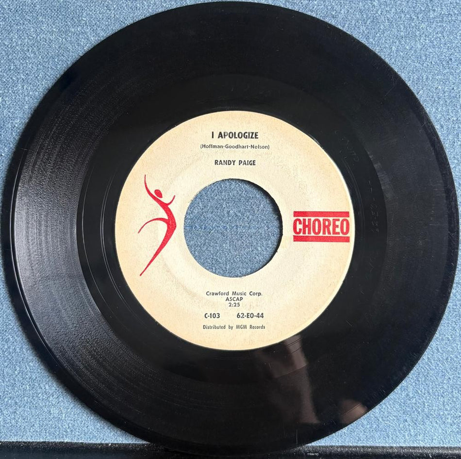 RANDY PAIGE~GREEN AS GRASS /I APOLOGIZE~1962 CHOREO 7-INCH 45~ROCKABILLY~DOO-WOP