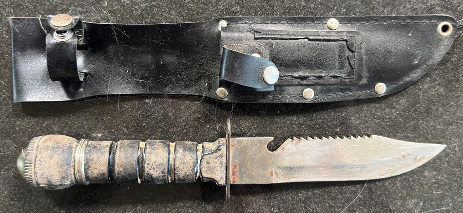TAIWAN 420 STEEL RAMBO STYLE SURVIVAL KNIFE WITH COMPASS + EXTRAS~SHEATH~ROUGH
