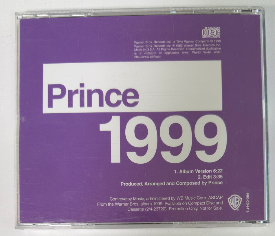 RARE 1982 PRINCE 1999 PROMO CD SINGLE w/EDIT~NM/NM~FUNK~SOUL~PARTY LIKE ITS 1999