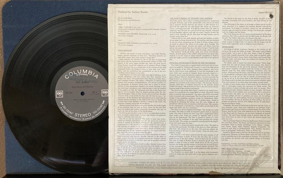 UDAY SHANKAR HINDU DANCERS +MUSICIANS~1968 COLUMBIA MASTERWORKS LP~SHRINK~INDIAN
