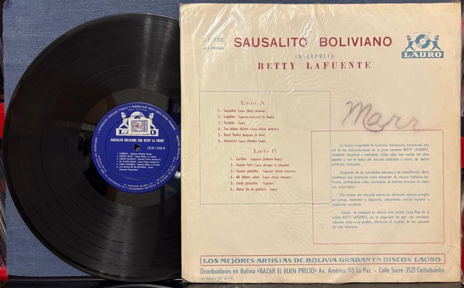 BETHY LAFUENTE SAUSALITO BOLIVIANO~ORIGINAL LAURO RECORDS BOLIVIA LP~ANDEAN FOLK