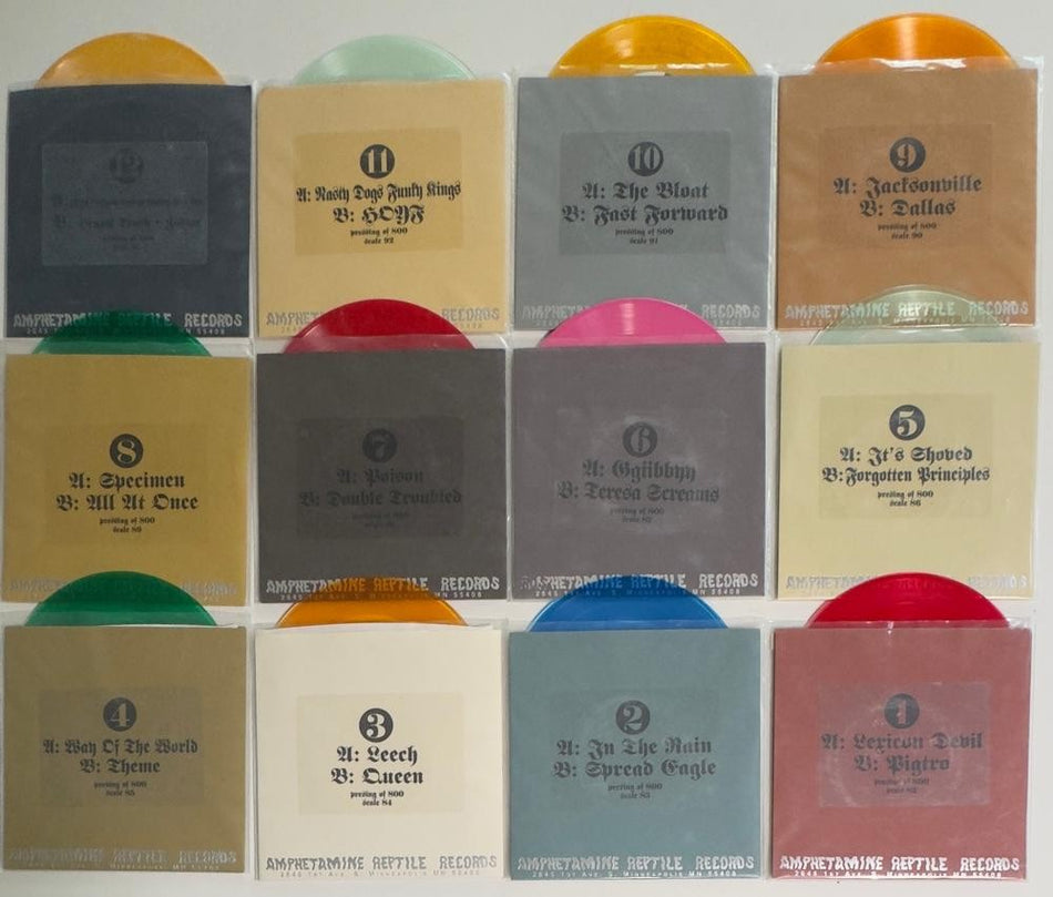 MELVINS LEXICON DEVIL~COMPLETE SET! 12 COLORED 7' PIC SLVS~UNPLAYED NM LE/800 ea