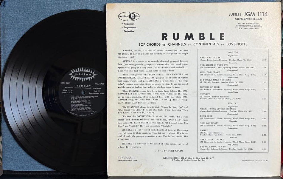 RUMBLE~RARE 1959 MONO JUBILEE DOO WOP COMPILATION LP~BLACK/SILVER LBLS~JGM 1114