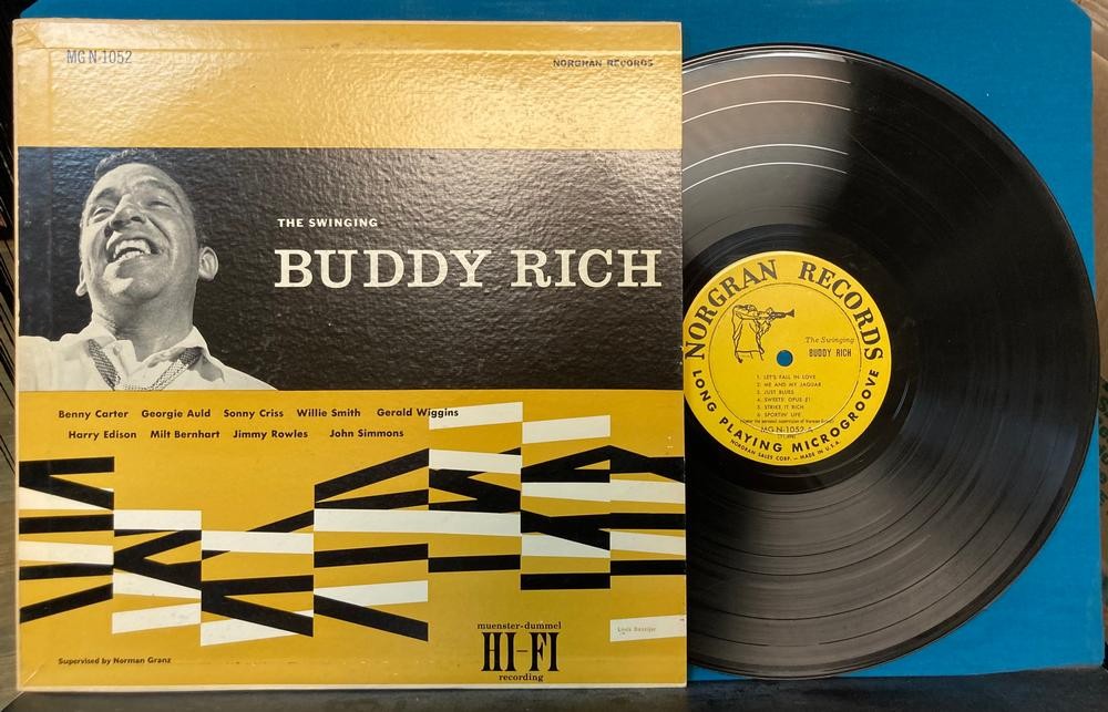 THE SWINGING BUDDY RICH~ORIG 1955 NORGRAN RECORDS LP~YELLOW TRUMPETER LABEL~JAZZ