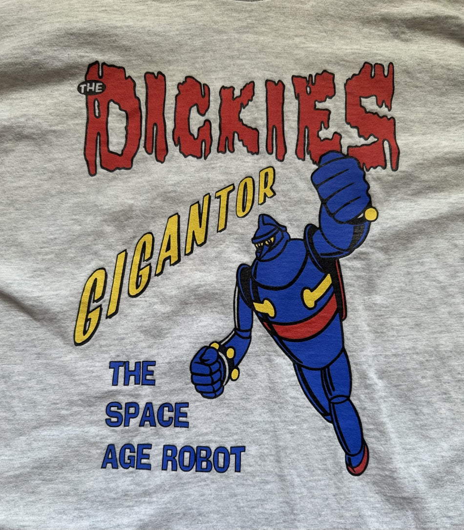 THE DICKIES T-SHIRT~1990s VINTAGE~GIGANTOR~THE SPACE AGE ROBOT~LG~GREY~VTG~RARE