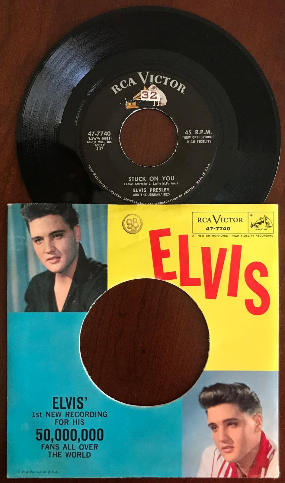 ELVIS PRESLEY~STUCK ON YOU / FAME FORTUNE~NM- 1960 RCA 7' 45 PIC SLV~JORDANAIRES