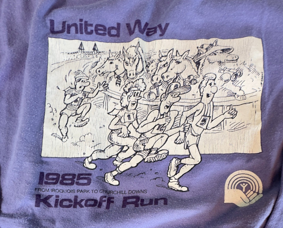 1985 CHURCHILL DOWNS KICK OFF RUN LONG SLEEVE T-SHIRT~SINGLE STITCH~LRG~PURPLE