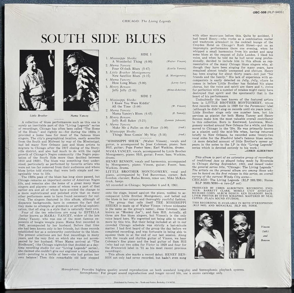 MAMA YANCEY~LITTLE BROTHER MONTGOMERY~SOUTH SIDE BLUES~SEALED 1984 OBC LP~BLUES