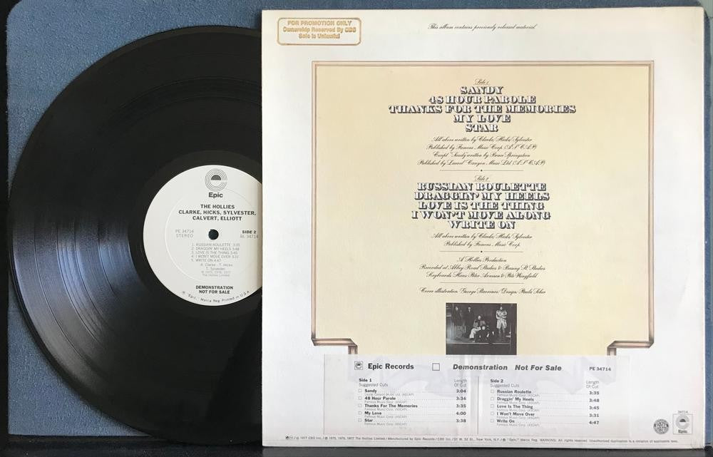 HOLLIES CLARK HICKS SYLVESTER CALVERT ELLIOT~NM- 1977 WHITE LBL PROMO~TIMING BAR