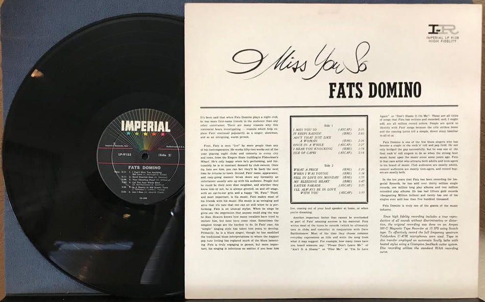 FATS DOMINO I MISS YOU SO~NM 1961 IMPERIAL MONO DEEP GROOVE FIRST PRESS LP~SOUL
