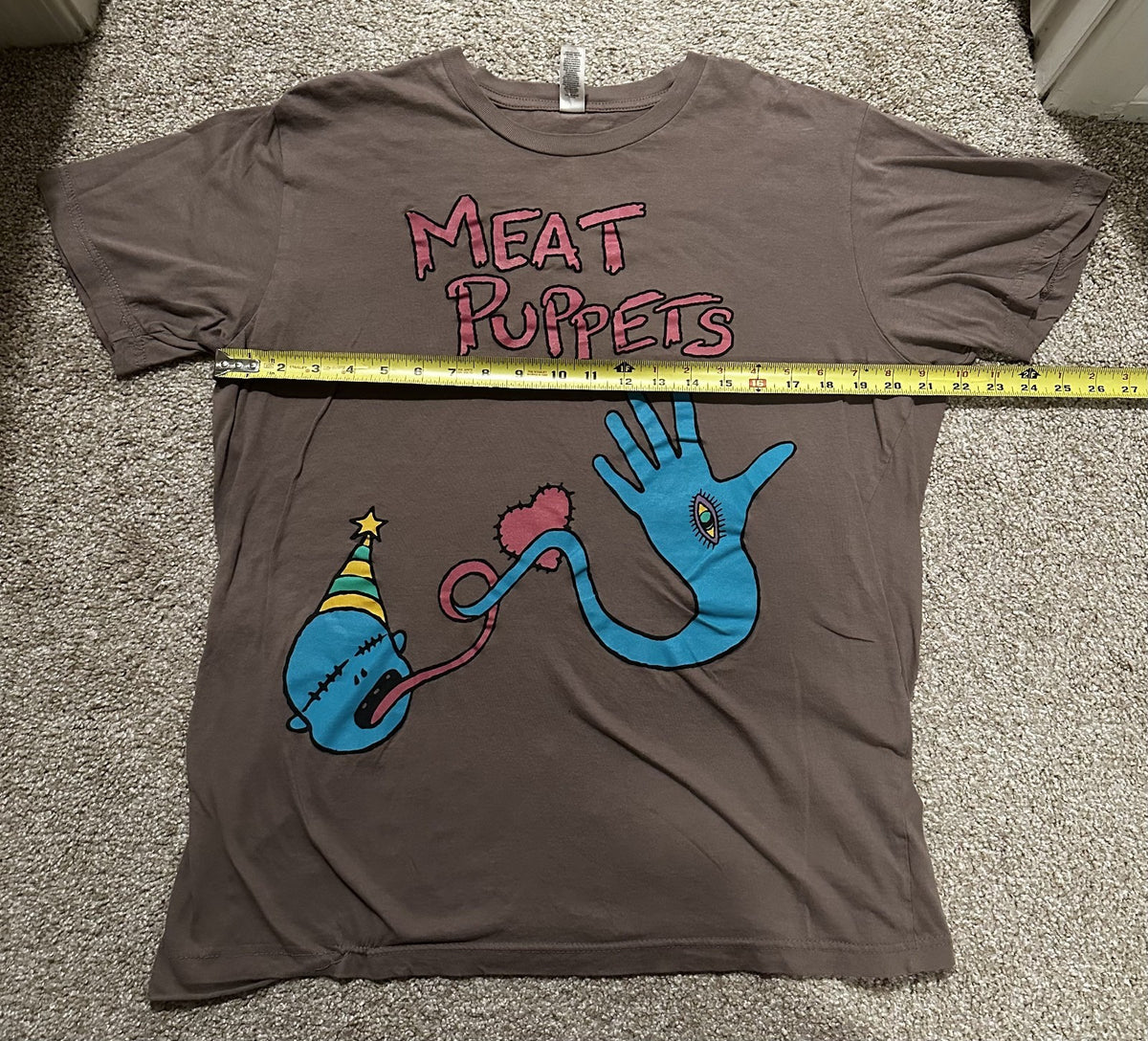 MEAT PUPPETS BAND T-SHIRT~HAND EYE~ORIGINAL~GRAY~LARGE~LG~CANVAS~RARE~VINTAGE