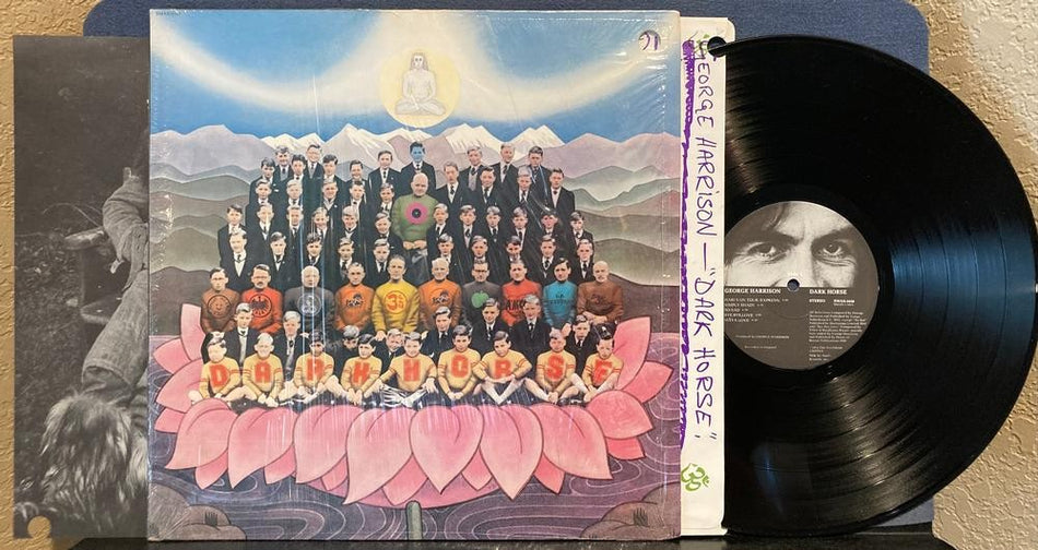 GEORGE HARRISON DARK HORSE~NM- 1974 LA PRESS~SHRINK~B+W LBL~INSERT~INNER~BEATLES
