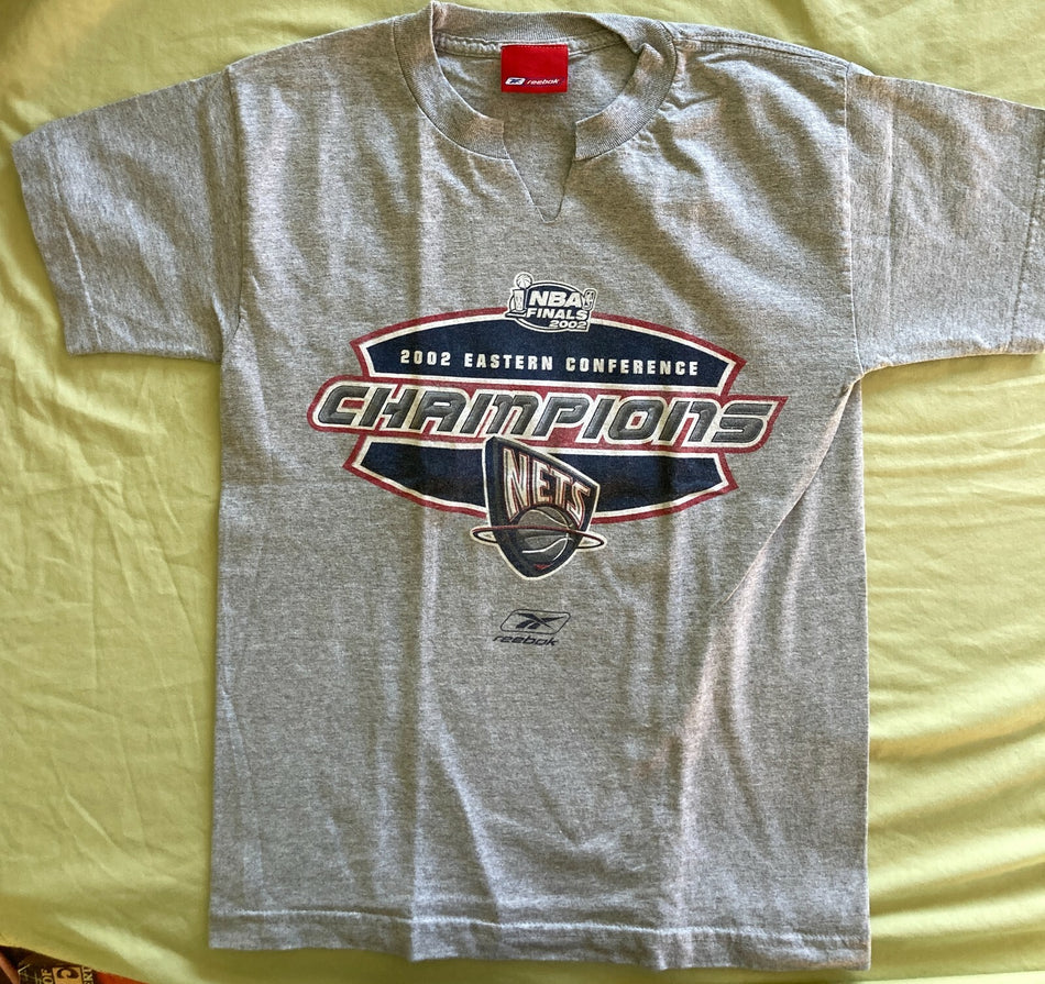 2002 VTG NEW JERSEY NETS EASTERN CONFERENCE CHAMPIONSHIP T-SHIRT~LRG~REEBOK~GRAY
