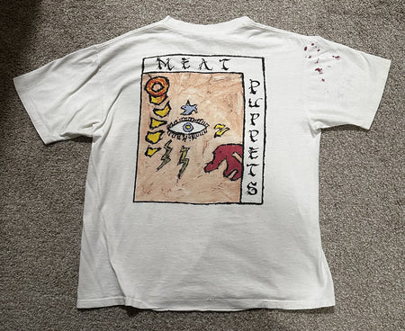 RARE MEAT PUPPETS BAND T-SHIRT~SINGLE-STITCH~ORIGINAL~WHITE~LG~1980s~VINTAGE~VTG