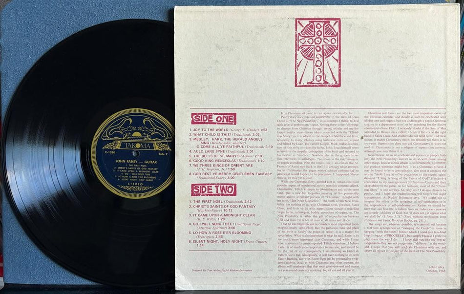 JOHN FAHEY GUITAR SOLI CHRISTMAS ALBUM~ORIG 1968 TAKOMA DRAGON LABEL LP~HOLIDAY