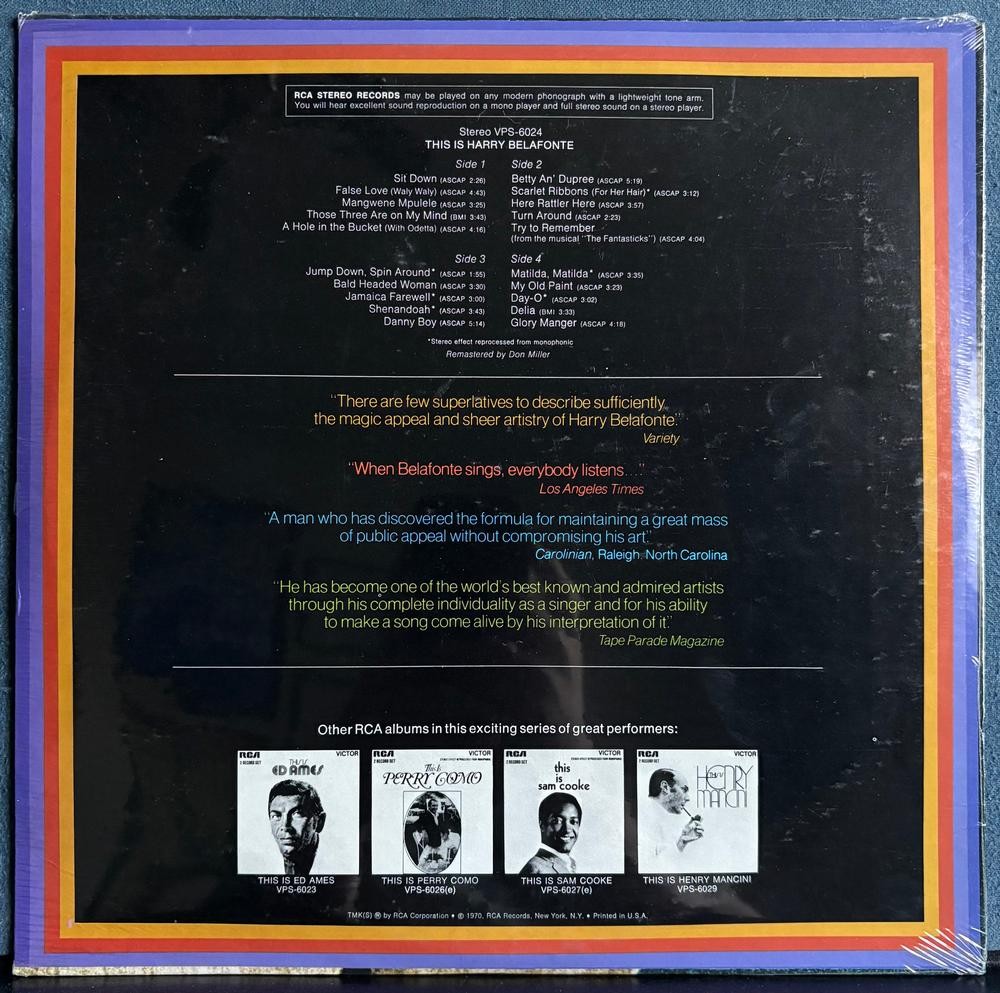 THIS IS HARRY BELAFONTE~SEALED ORIG 1970 RCA 2-LP COMPILATION~CALYPSO~AFRO-CUBAN