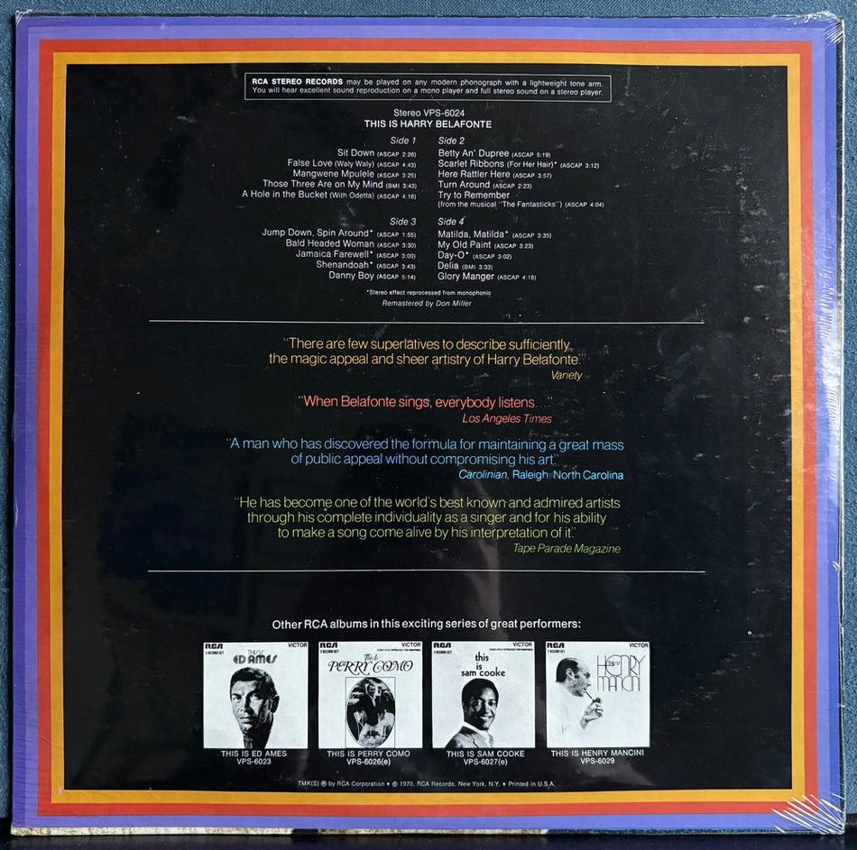 THIS IS HARRY BELAFONTE~SEALED ORIG 1970 RCA 2-LP COMPILATION~CALYPSO~AFRO-CUBAN