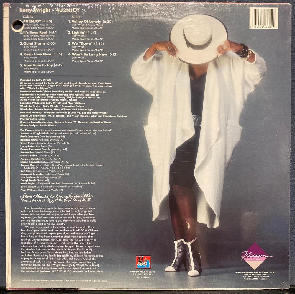 BETTY WRIGHT 4U2NJOY~SEALED ORIG 1989 Ms.B RECORDS LP 3308~HOLE-PUNCH~SOUL~VOCAL