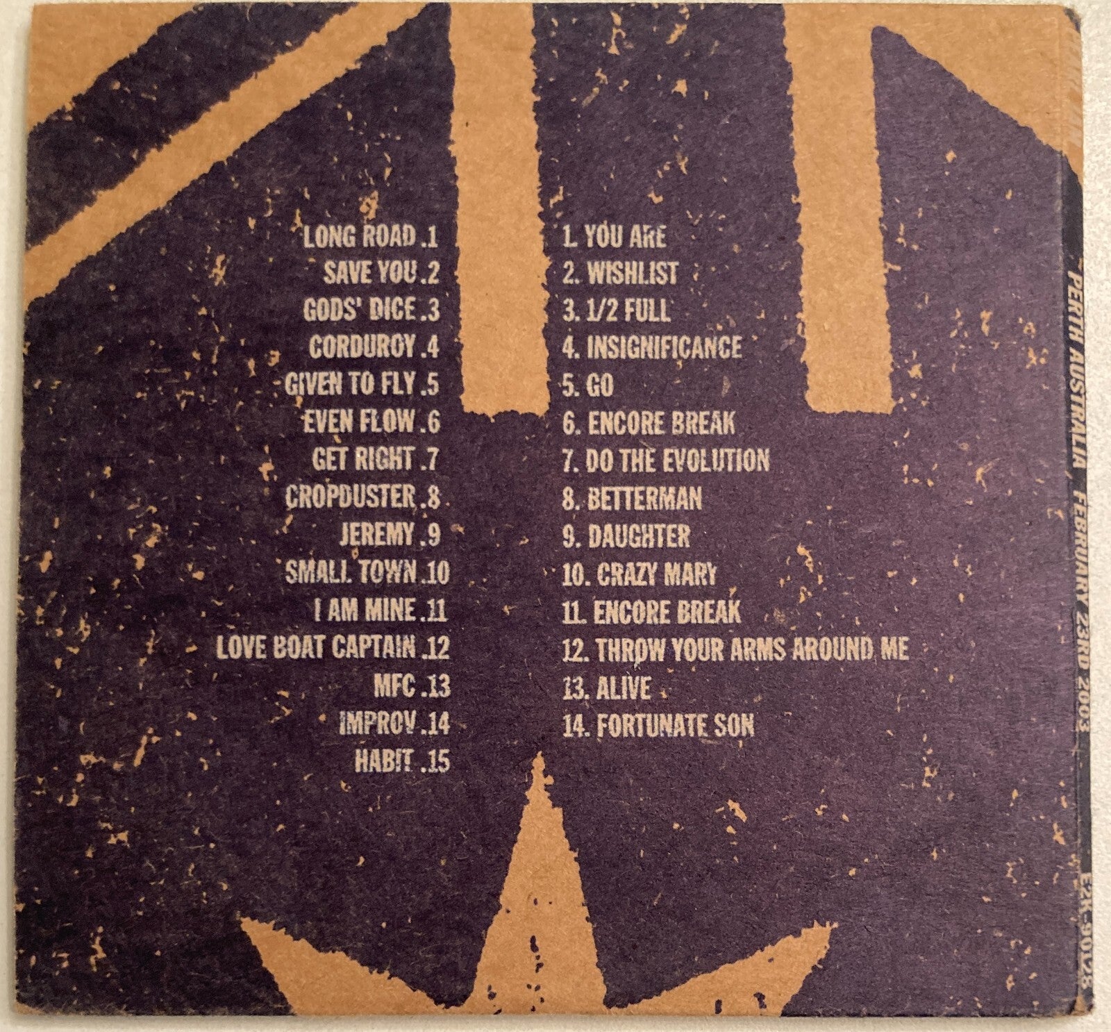 PEARL JAM PERTH AUSTRALIA FEB. 23, 2003 2CD SET~EXCELLENT COND.~VEDDER~GRUNGE
