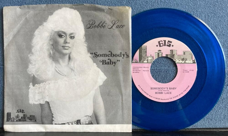 BOBBI LACE SOMEBODY'S BABY~NM- 1987 615 RECORDS BLUE VINYL 7-INCH 45 PICTURE SLV