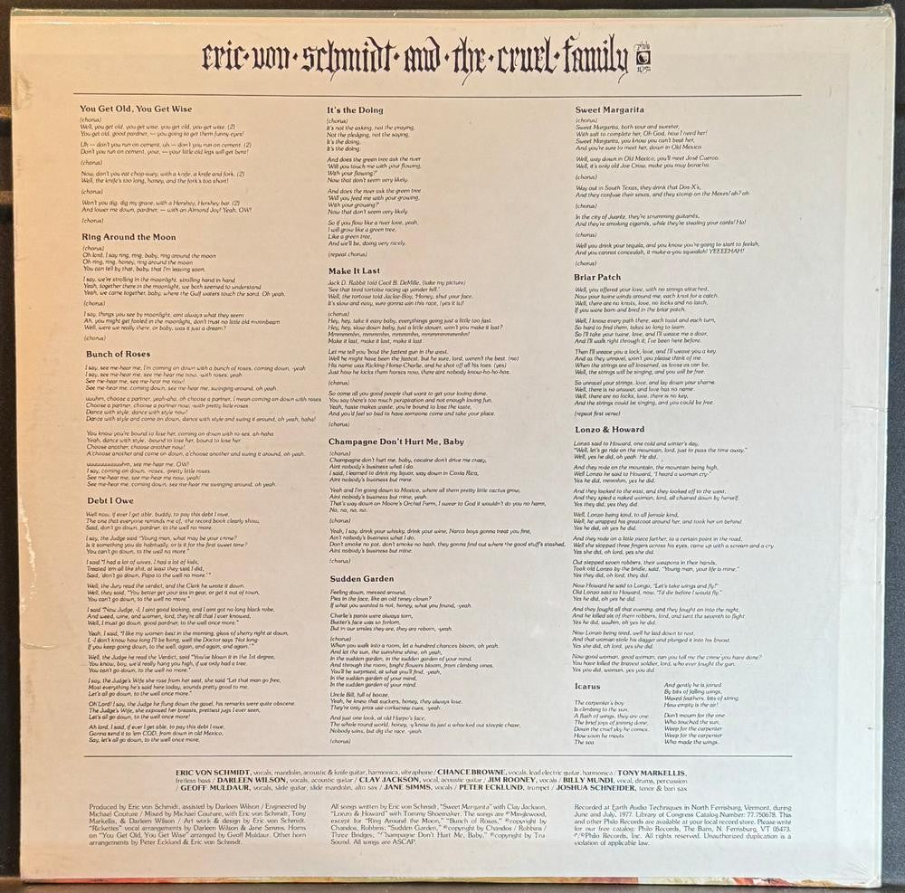 ERIC VON SCHMIDT AND THE CRUEL FAMILY~SEALED 1980 LP~PHILO 1052~COUNTRY ROCK BLU