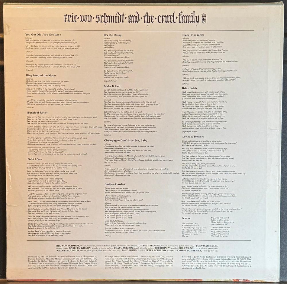 ERIC VON SCHMIDT AND THE CRUEL FAMILY~SEALED 1980 LP~PHILO 1052~COUNTRY ROCK BLU