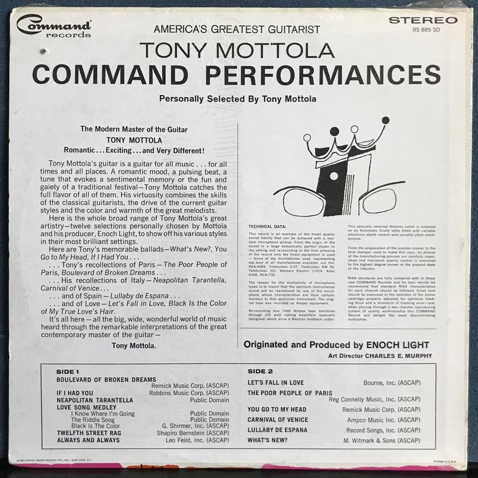 TONY MOTTOLA COMMAND PERFORMANCES~SEALED ORIG 1965 COMMAND LP~BIG BAND~SWING~POP