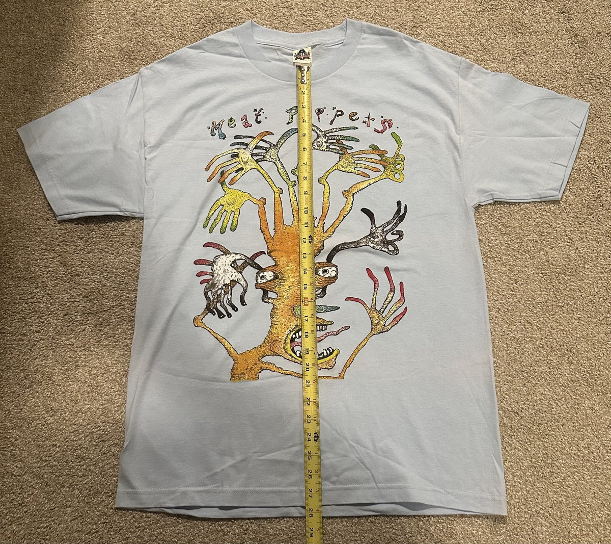 MEAT PUPPETS CONCERT T-SHIRT~1990s~HAND HEAD~LIGHT BLUE~LG~EXC COND~VTG~NEW