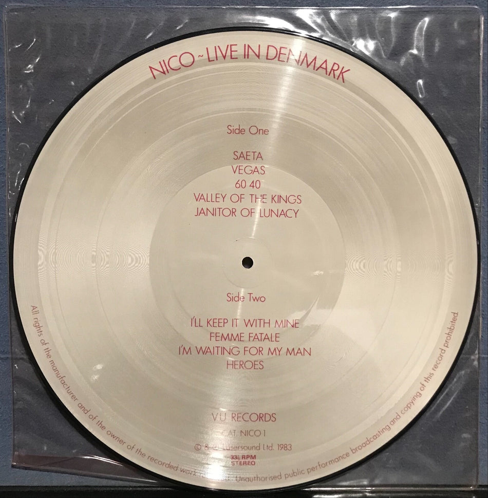 NICO LIVE IN DENMARK~NM- 1983 VU UK PICTURE DISC LP~NEW WAVE~VELVET UNDERGROUND