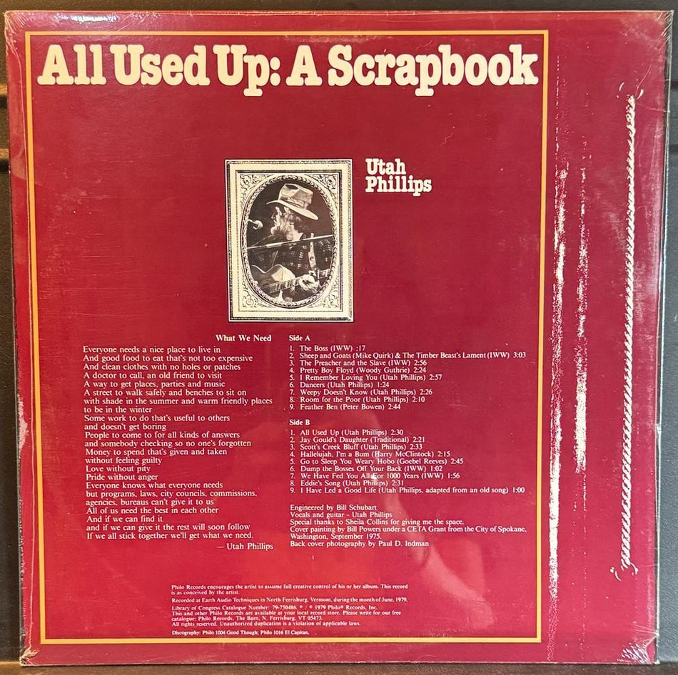 UTAH PHILLIPS ALL USED UP: A SCRAPBOOK~SEALED 1979 BLUEGRASS / FOLK LP