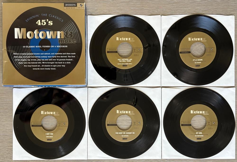 45's MOTOWN AND MORE~SPINNIN' THE CLASSICS~2002 5x7-INCH COMP. BOX SET~FUNK SOUL