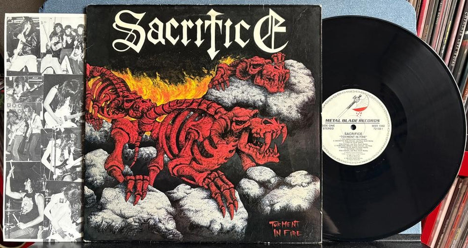 SACRIFICE TORMENT IN FIRE~ORIG 1986 METAL BLADE 1st PRESS LP~INSERT~THRASH~SPEED