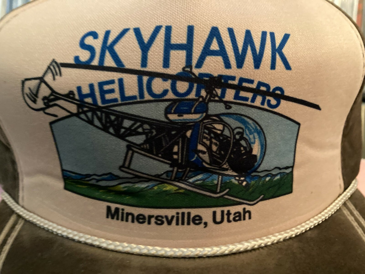 VINTAGE SKYHAWK HELICOPTERS VELOUR SNAPBACK TRUCKER HAT~NWOT~UNWORN~1970s 80s
