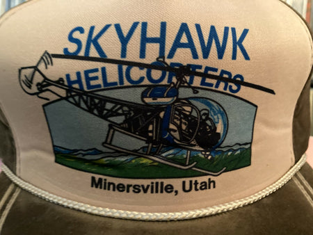 VINTAGE SKYHAWK HELICOPTERS VELOUR SNAPBACK TRUCKER HAT~NWOT~UNWORN~1970s 80s