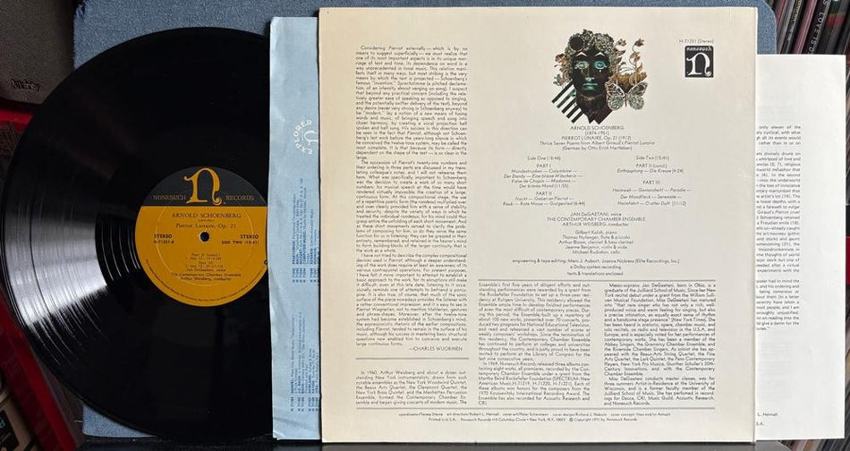 PIERROT LUNAIRE OP.21~SCHOENBERG~DeGAETANI~WEISBERG~1971 NONESUCH LP w/INSERT