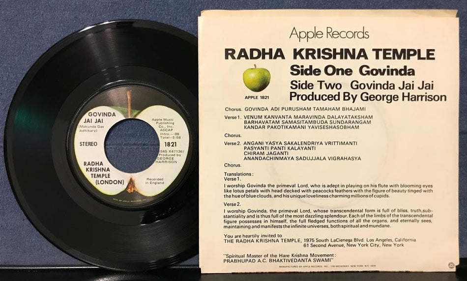 RADHA KRISHNA TEMPLE~GOVINDA / GOVINDA JAI JAI~NM 1970 APPLE LA PIC SLV~HARRISON