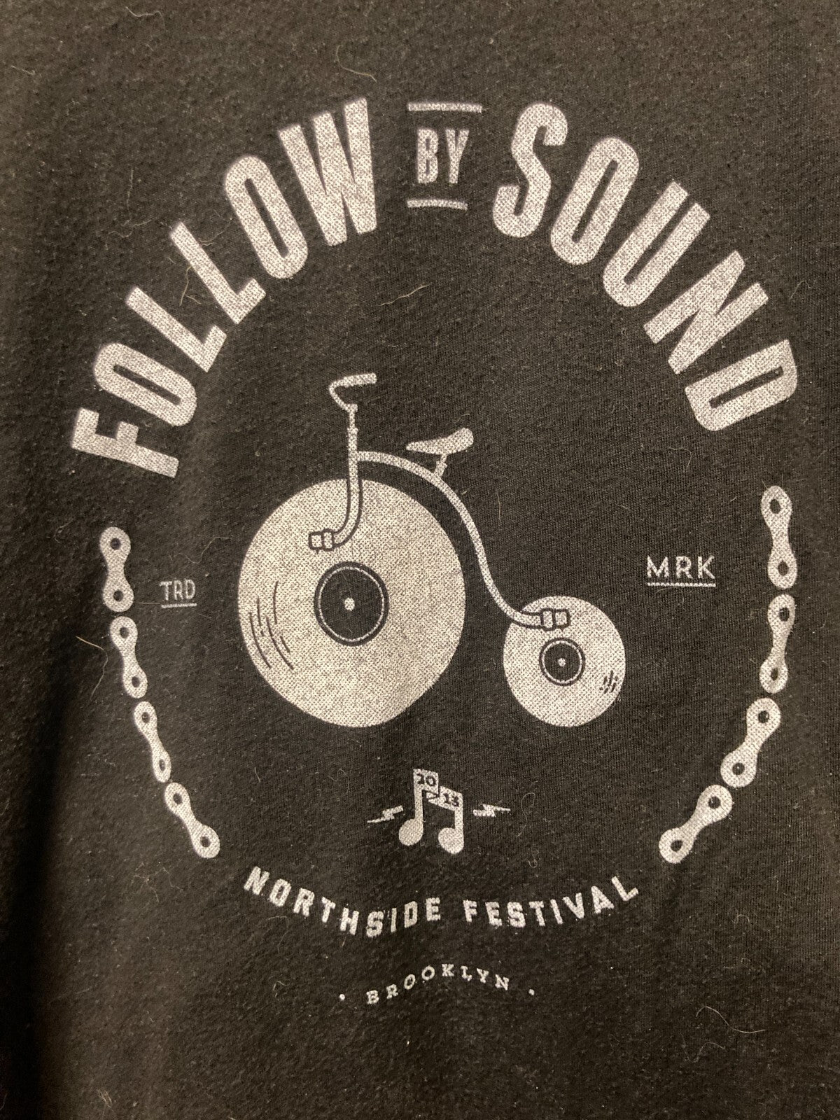 VTG FOLLOW BY SOUND BROOKLYN NORTHSIDE FESTIVAL T-SHIRT~BIKES & MUSIC~LRG~BLACK