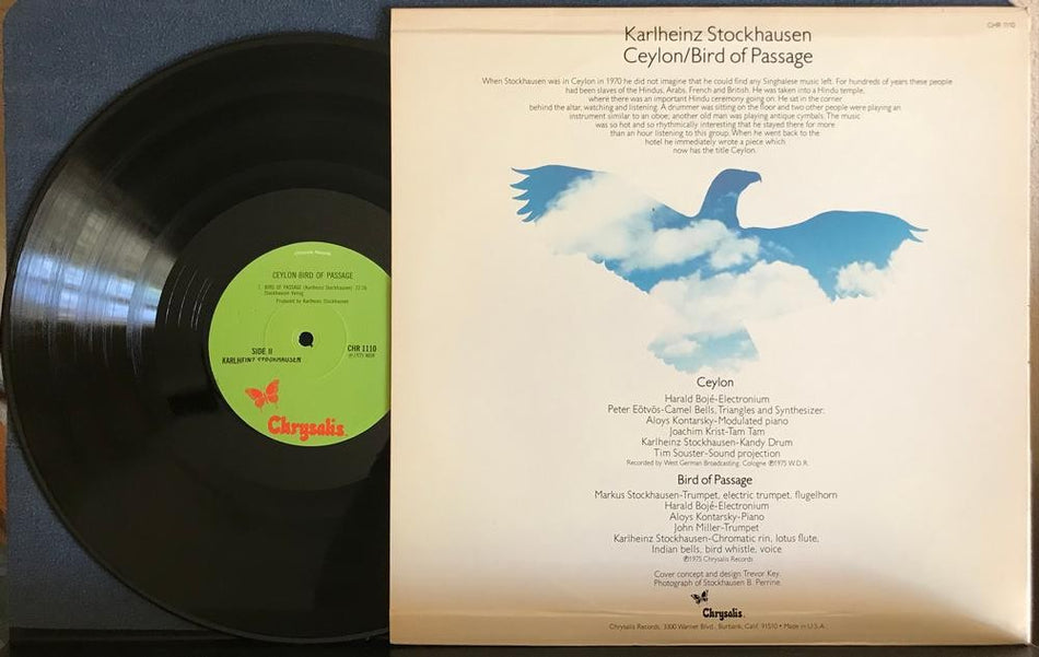 KARLHEINZ STOCKHAUSEN~CEYLON / BIRD OF PASSAGE~'76 CHRYSALIS 1st PRESS~CLASSICAL