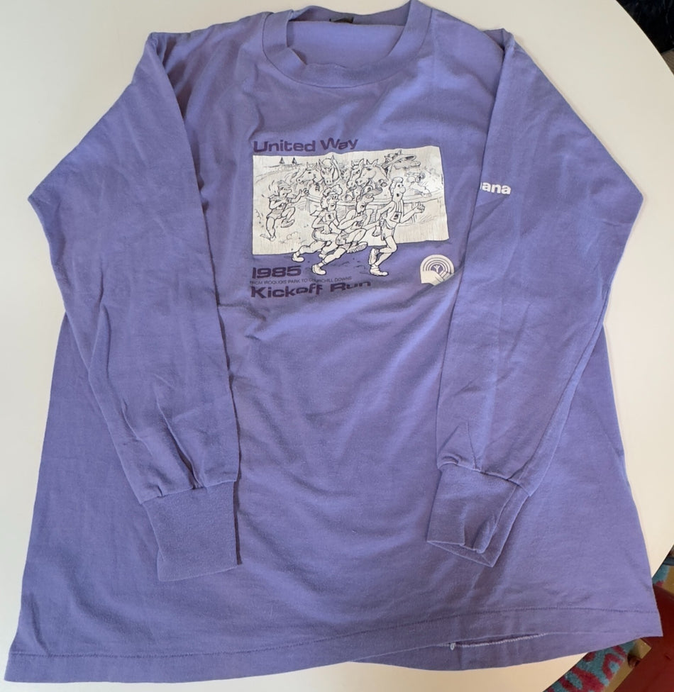 1985 CHURCHILL DOWNS KICK OFF RUN LONG SLEEVE T-SHIRT~SINGLE STITCH~LRG~PURPLE