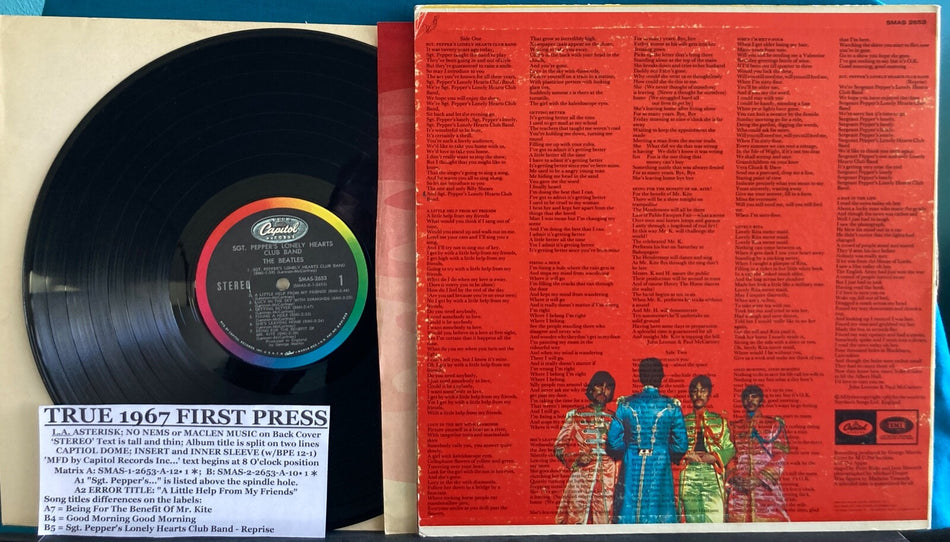 BEATLES SGT PEPPERS LHCB~SVG+ 1ST '67 LA* STEREO~NO NEMS MACLEN~ERROR~INSRT~INNR