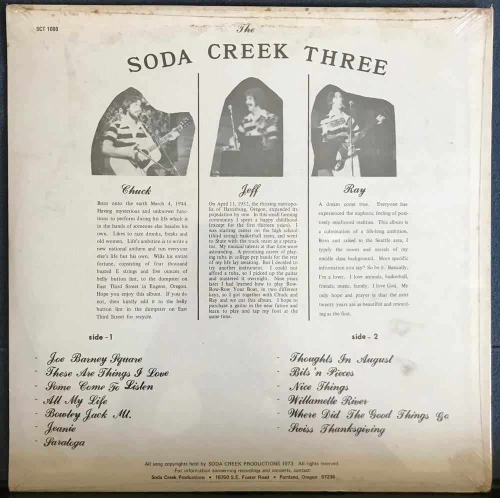 SODA CREEK THREE VOL. 1~SEALED 1973 SELF-RELEASED PRIVATE LABEL LP~COUNTRY~FOLK