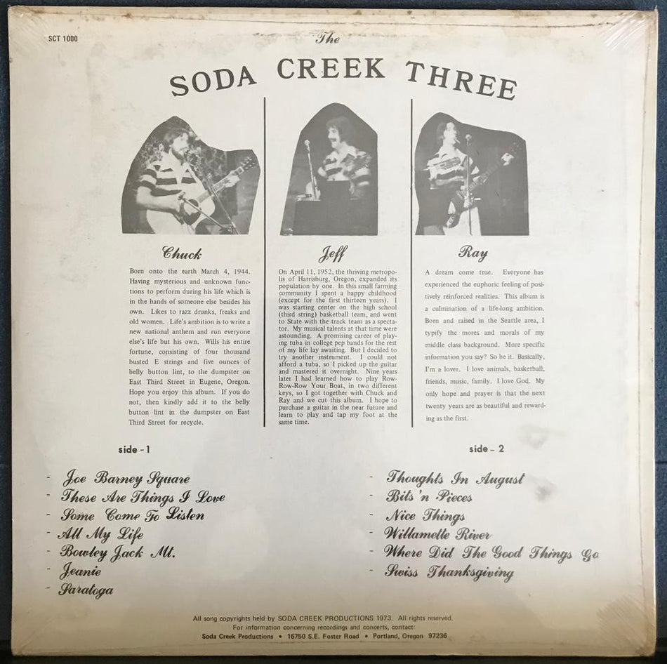 SODA CREEK THREE VOL. 1~SEALED 1973 SELF-RELEASED PRIVATE LABEL LP~COUNTRY~FOLK