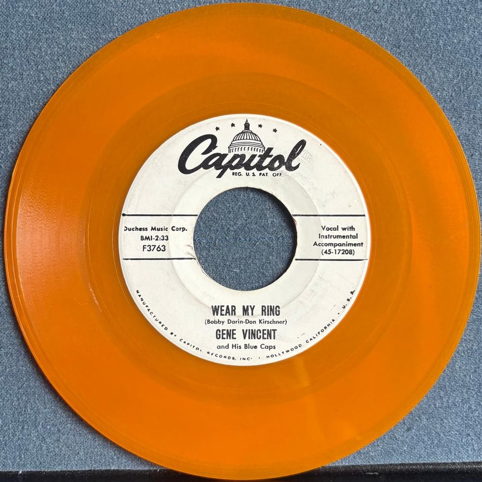 GENE VINCENT~LOTTA LOVIN /WEAR MY RING~80s ORANGE VINYL 7-INCH~ROCKABILLY~ROCKER
