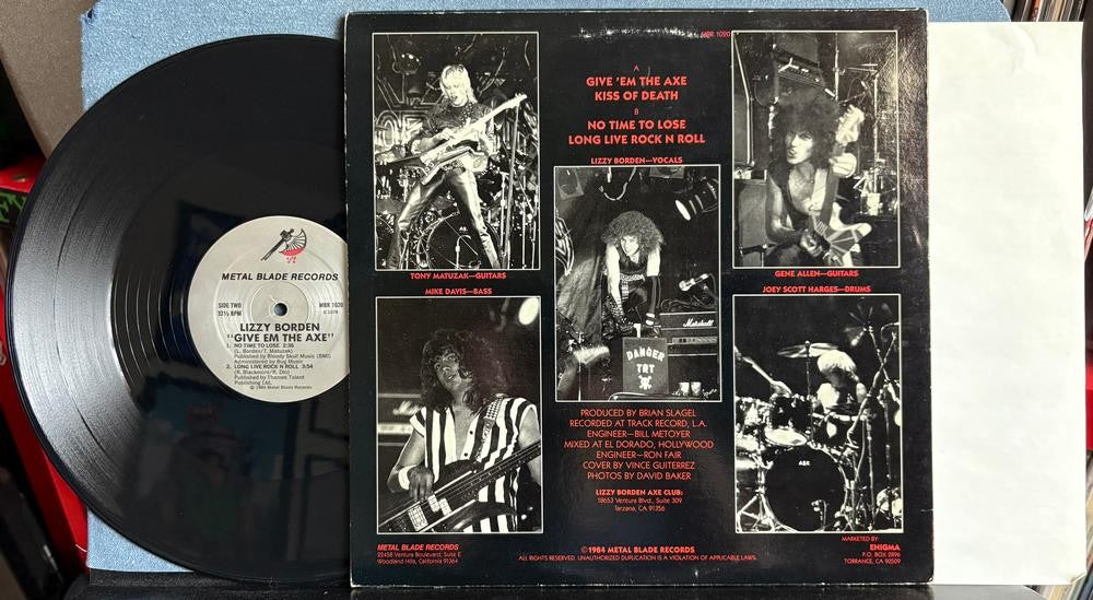 LIZZY BORDEN GIVE 'EM THE AXE EP~VG++ 1984 METAL BLADE 1st PRESS LP~INSERT~METAL