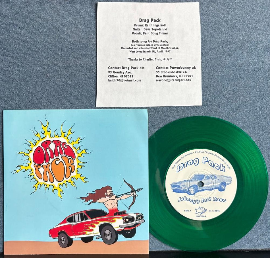 DRAG PACK~JOHNNY'S LAST RACE / WE SELL SOUL~1997 GREEN VINYL 7-INCH SNGL~STONER