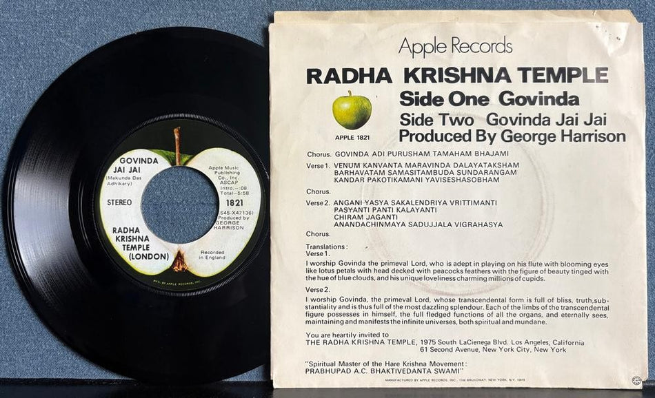 RADHA KRISHNA TEMPLE~GOVINDA /GOVINDA JAI JAI~NM- 1970 APPLE LA PIC SLV~HARRISON