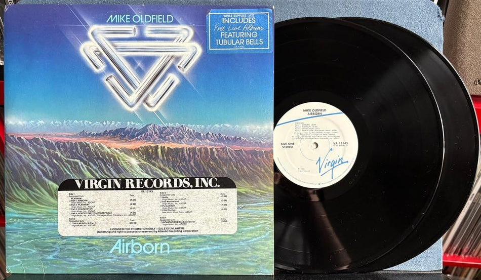 MIKE OLDFIELD AIRBORN~NM 1980 PROMO COPY 2-LP~TIMING BAR~HYPE STICKER~PROG ROCK