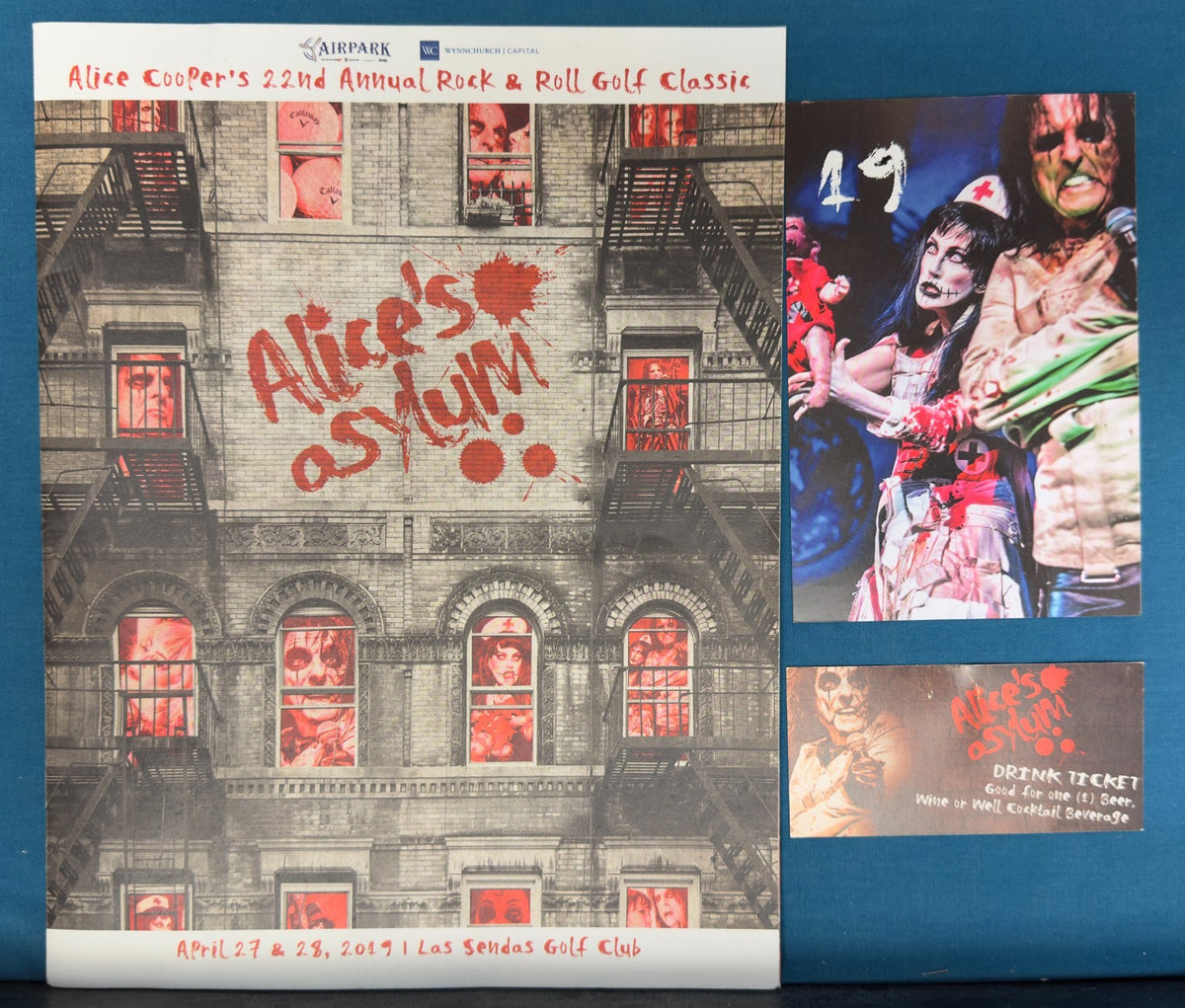 ALICE COOPER SIGNED 1977 TOUR BOOK PROGRAM w/TICKET STUB and BONUS ASYLUM ITEMS