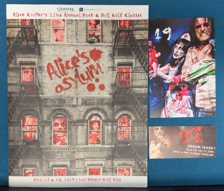 ALICE COOPER SIGNED 1977 TOUR BOOK PROGRAM w/TICKET STUB and BONUS ASYLUM ITEMS